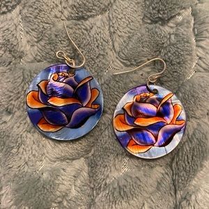 Rose on shell disc earrings
